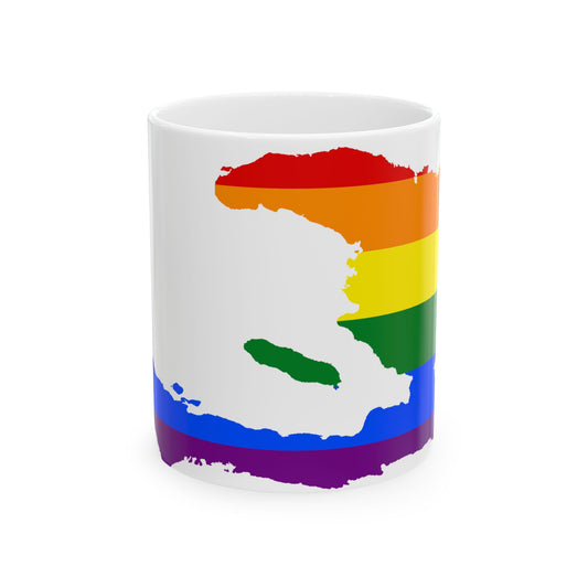 LGBT flag map of Haiti (Haiti) White Coffee Mug-11oz-Go Mug Yourself