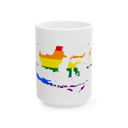 LGBT flag map of Indonesia (Indonesia) White Coffee Mug 15oz - Go Mug Yourself