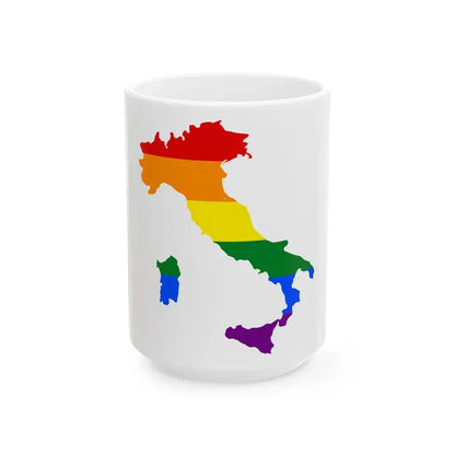 LGBT flag map of Italy (Italy) White Coffee Mug 15oz - Go Mug Yourself