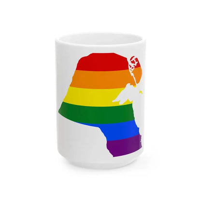 LGBT flag map of Kuwait (Kuwait) White Coffee Mug 15oz - Go Mug Yourself