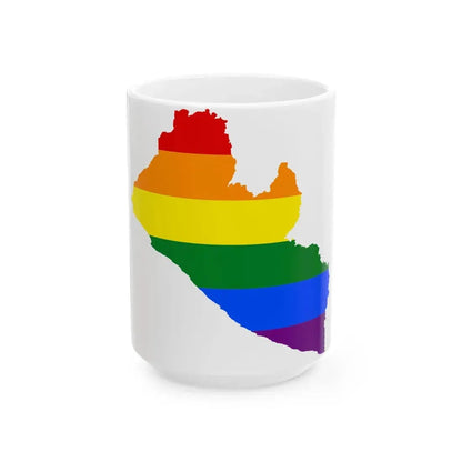 LGBT flag map of Liberia (Liberia) White Coffee Mug 15oz - Go Mug Yourself