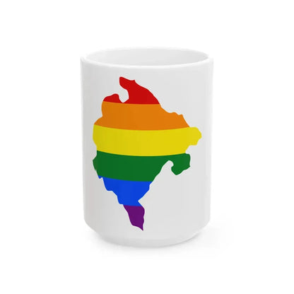 LGBT flag map of Montenegro (Montenegro) White Coffee Mug 15oz - Go Mug Yourself