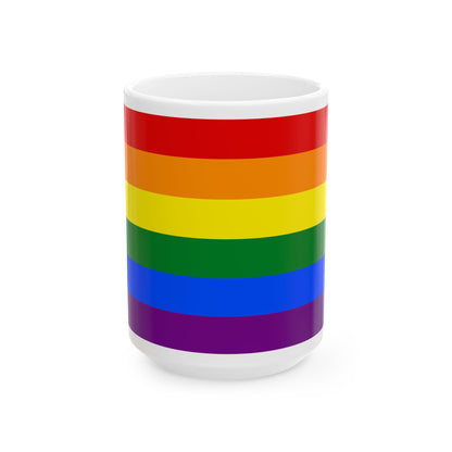 LGBT flag map of North Dakota (United States) White Coffee Mug-15oz-Go Mug Yourself