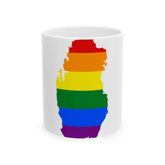 LGBT flag map of Qatar (Qatar) White Coffee Mug 11oz - Go Mug Yourself