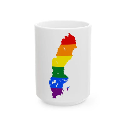LGBT flag map of Sweden (Sweden) White Coffee Mug 15oz - Go Mug Yourself