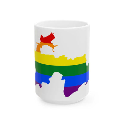 LGBT flag map of Tajikistan (Tajikistan) White Coffee Mug 15oz - Go Mug Yourself
