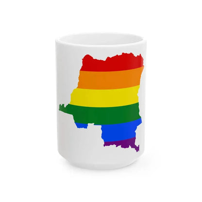 LGBT flag map of the Democratic Republic of the Congo (Congo) White Coffee Mug 15oz - Go Mug Yourself