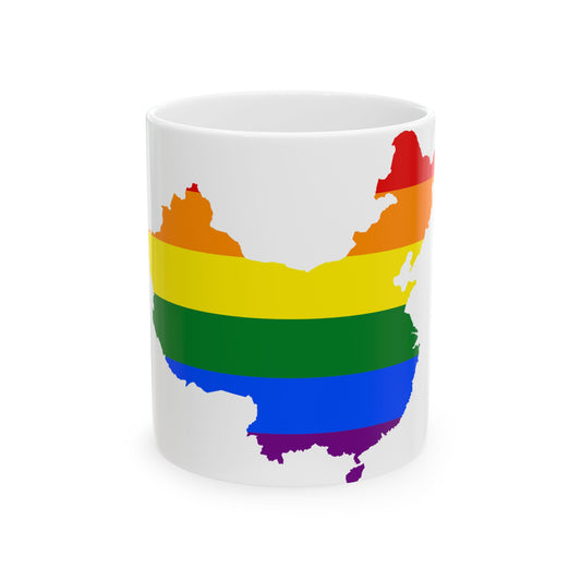 LGBT flag map of the Peoples Republic of China (China) White Coffee Mug-11oz-Go Mug Yourself