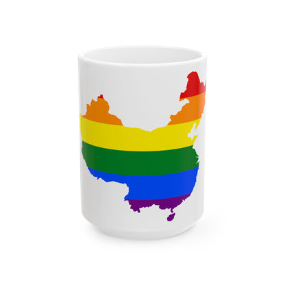 LGBT flag map of the Peoples Republic of China (China) White Coffee Mug-15oz-Go Mug Yourself