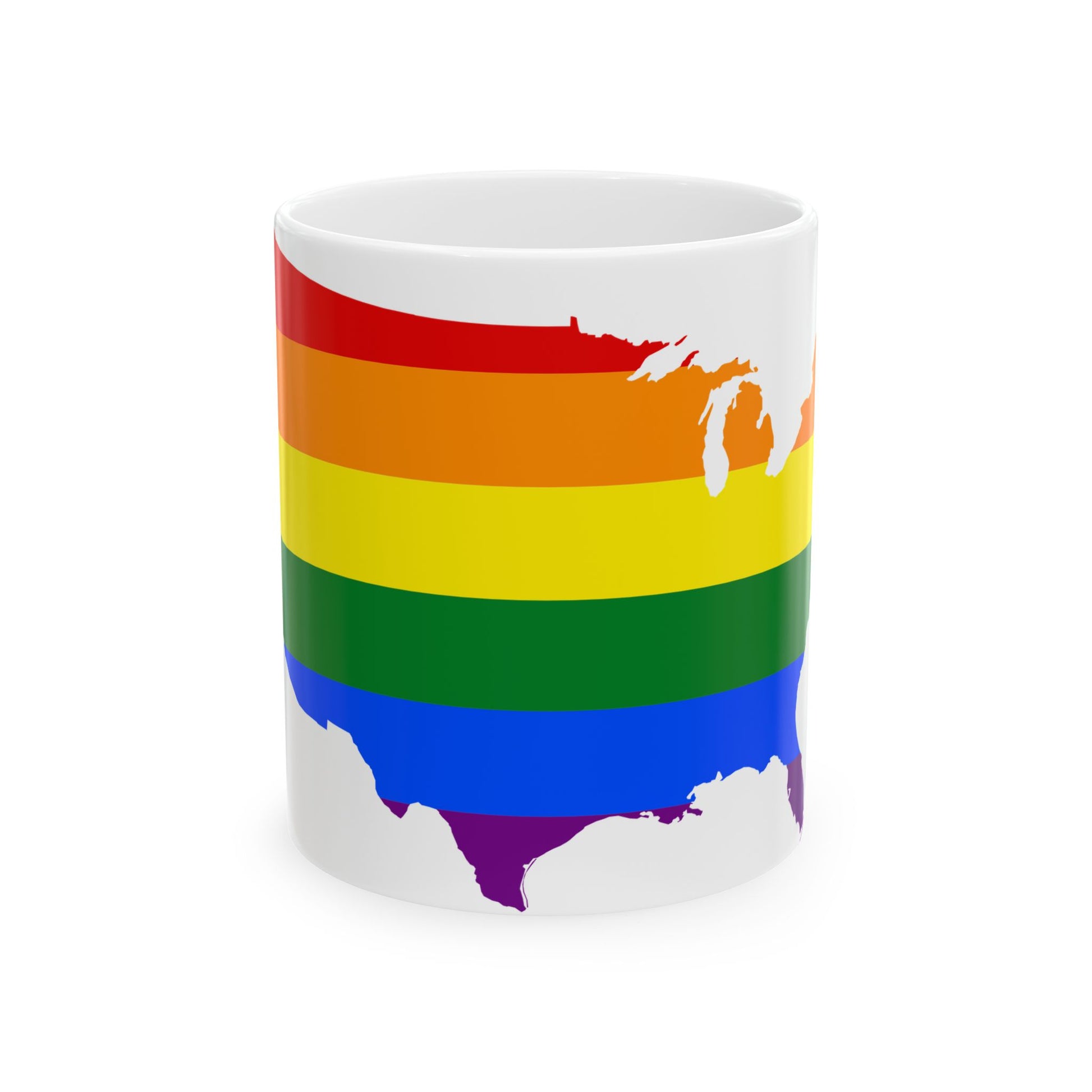 LGBT flag map of the United States of America (United States) White Coffee Mug-11oz-Go Mug Yourself