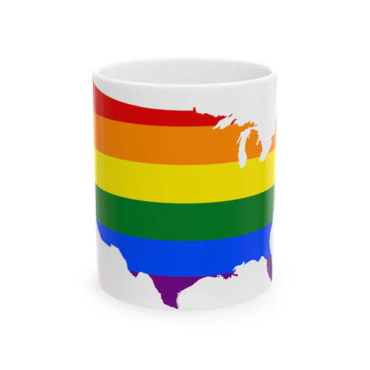 LGBT flag map of the United States of America (United States) White Coffee Mug-11oz-Go Mug Yourself