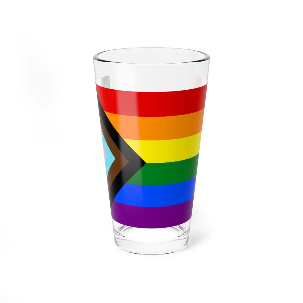 LGBTQ+ rainbow flag Quasar Progress Pride Flag - Pint Glass 16oz-16oz-Go Mug Yourself