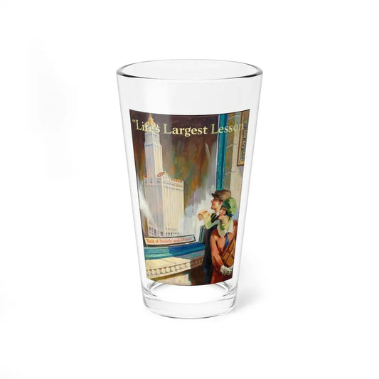 Life's Largest Lesson - Built of Nickels and Dimes, Bank ad illustration - Pint Glass 16oz 16oz - Go Mug Yourself