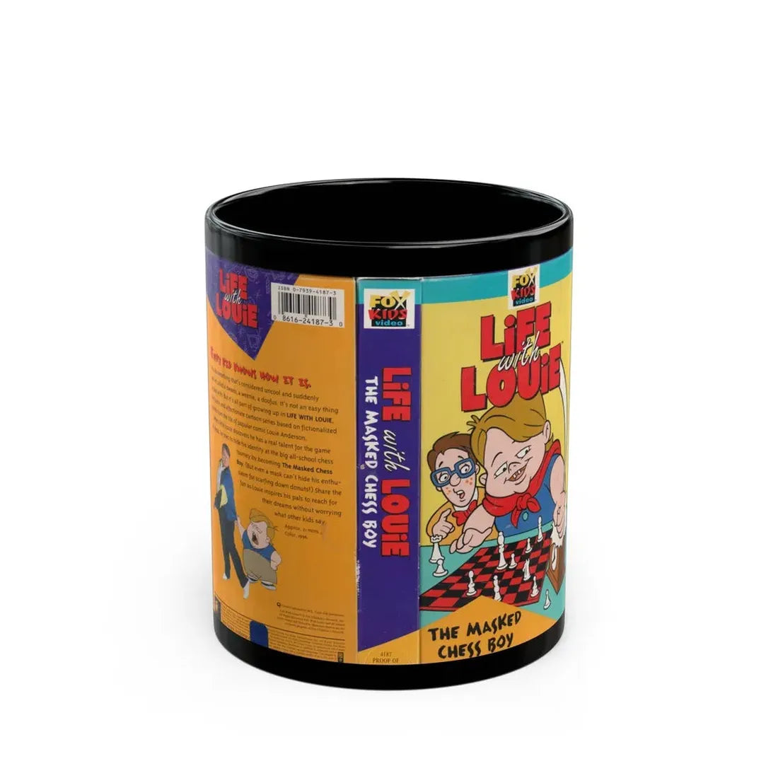 LIFE WITH LOUIE THE MASKED CHESS BOY (VHS COVER) - Black Coffee Mug 11oz - Go Mug Yourself