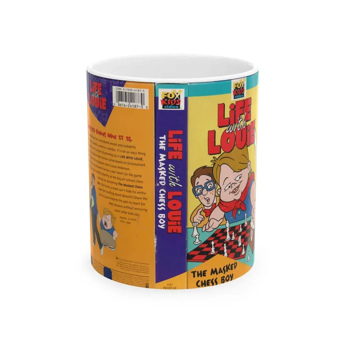 LIFE WITH LOUIE THE MASKED CHESS BOY (VHS COVER) - White Coffee Mug 11oz - Go Mug Yourself