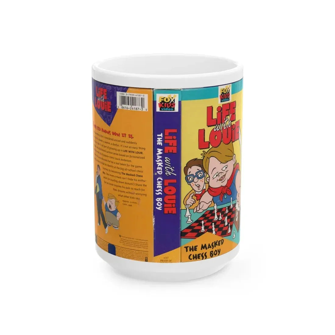 LIFE WITH LOUIE THE MASKED CHESS BOY (VHS COVER) - White Coffee Mug 15oz - Go Mug Yourself