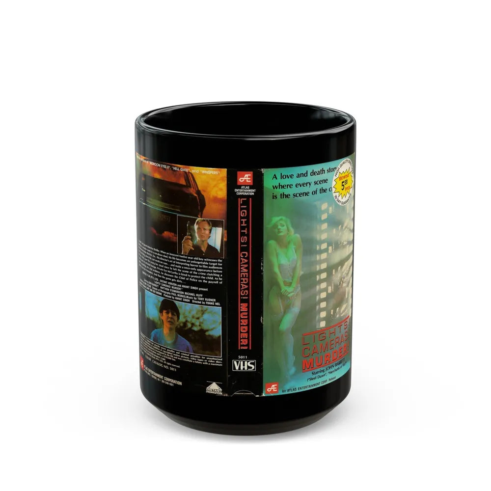 LIGHTS CAMERAS MURDER (VHS COVER) - Black Coffee Mug-15oz-Go Mug Yourself