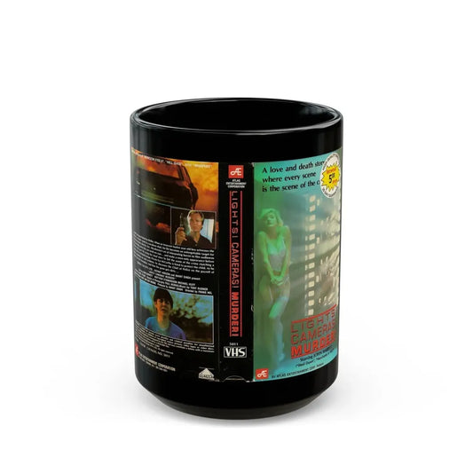 LIGHTS CAMERAS MURDER (VHS COVER) - Black Coffee Mug 15oz - Go Mug Yourself