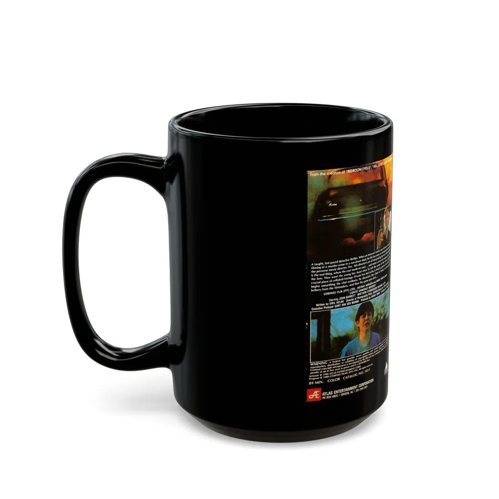 LIGHTS CAMERAS MURDER (VHS COVER) - Black Coffee Mug-Go Mug Yourself