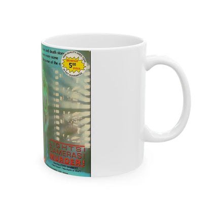 LIGHTS CAMERAS MURDER (VHS COVER) - White Coffee Mug-Go Mug Yourself