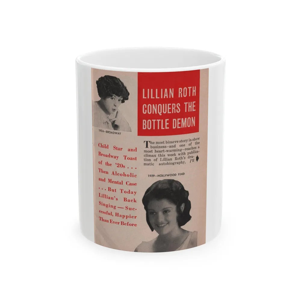 Lillian Roth #39 - People Pocket Mag. 6-16-54 - 2 B&W Photos & Article (Vintage Female Icon) White Coffee Mug-11oz-Go Mug Yourself