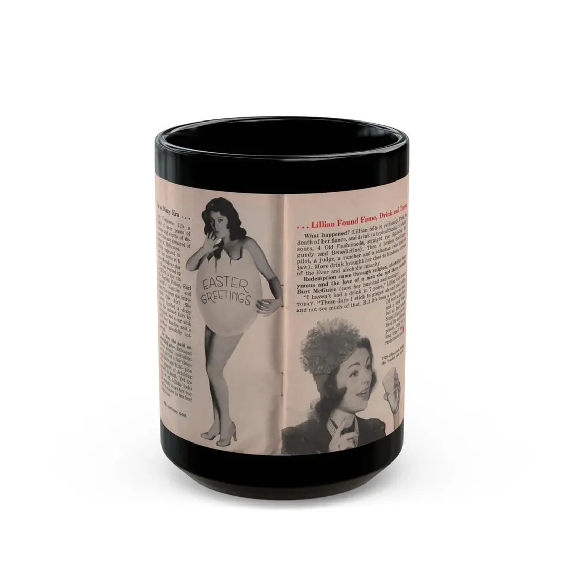 Lillian Roth #40 - People Pocket Mag. 6-16-54 - 2 B&W Photos & Article Continued (Vintage Female Icon) Black Coffee Mug 15oz - Go Mug Yourself