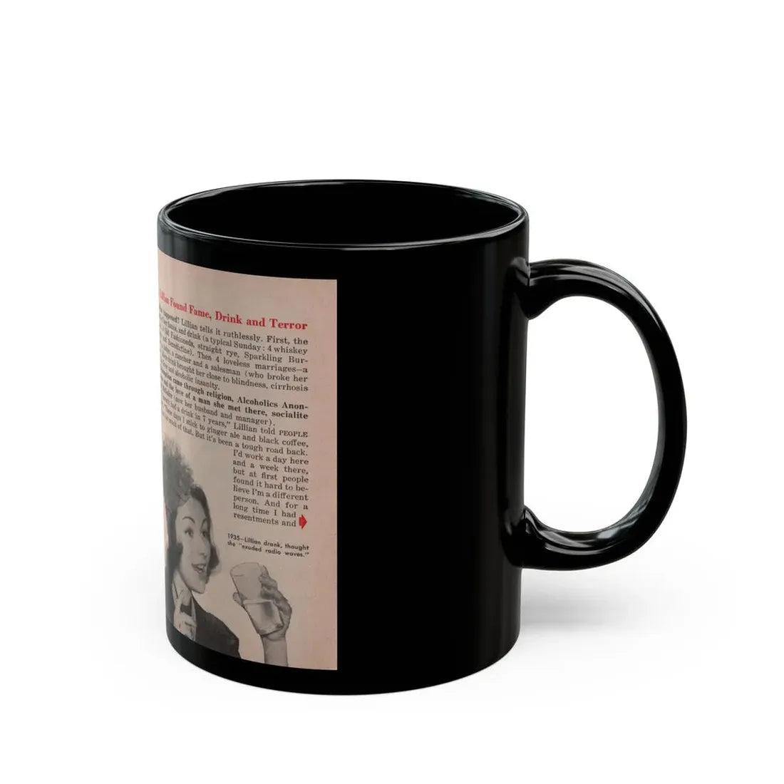 Lillian Roth #40 - People Pocket Mag. 6-16-54 - 2 B&W Photos & Article Continued (Vintage Female Icon) Black Coffee Mug - Go Mug Yourself