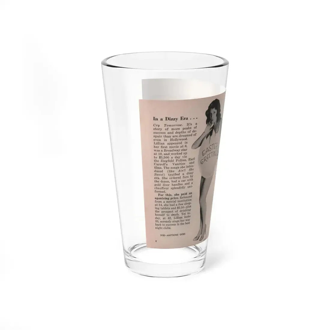 Lillian Roth #40 - People Pocket Mag. 6-16-54 - 2 B&W Photos & Article Continued (Vintage Female Icon) Pint Glass 16oz - Go Mug Yourself