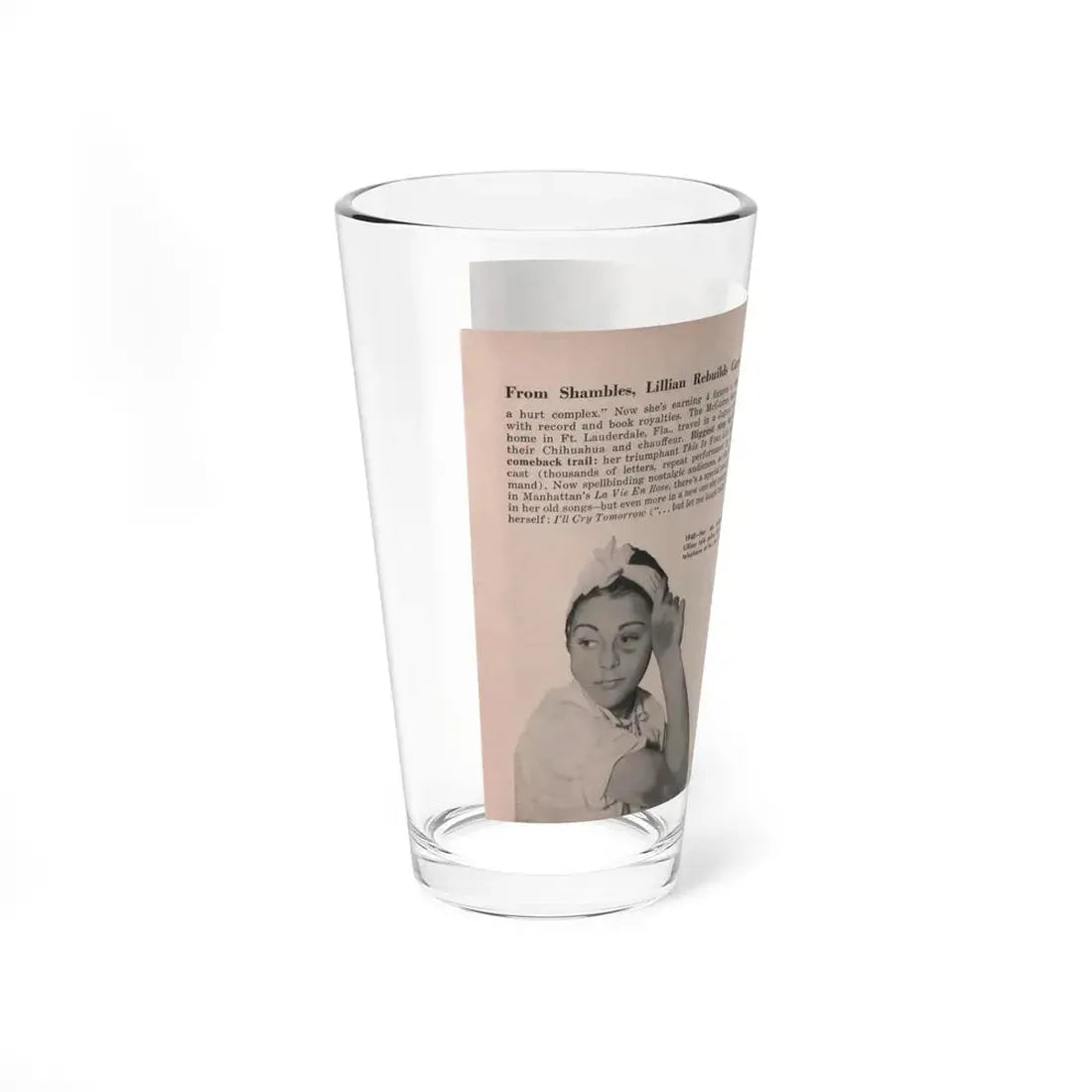 Lillian Roth #41 - People Pocket Mag. 6-16-54 - 2 B&W Photos & Article Continued (Vintage Female Icon) Pint Glass 16oz - Go Mug Yourself