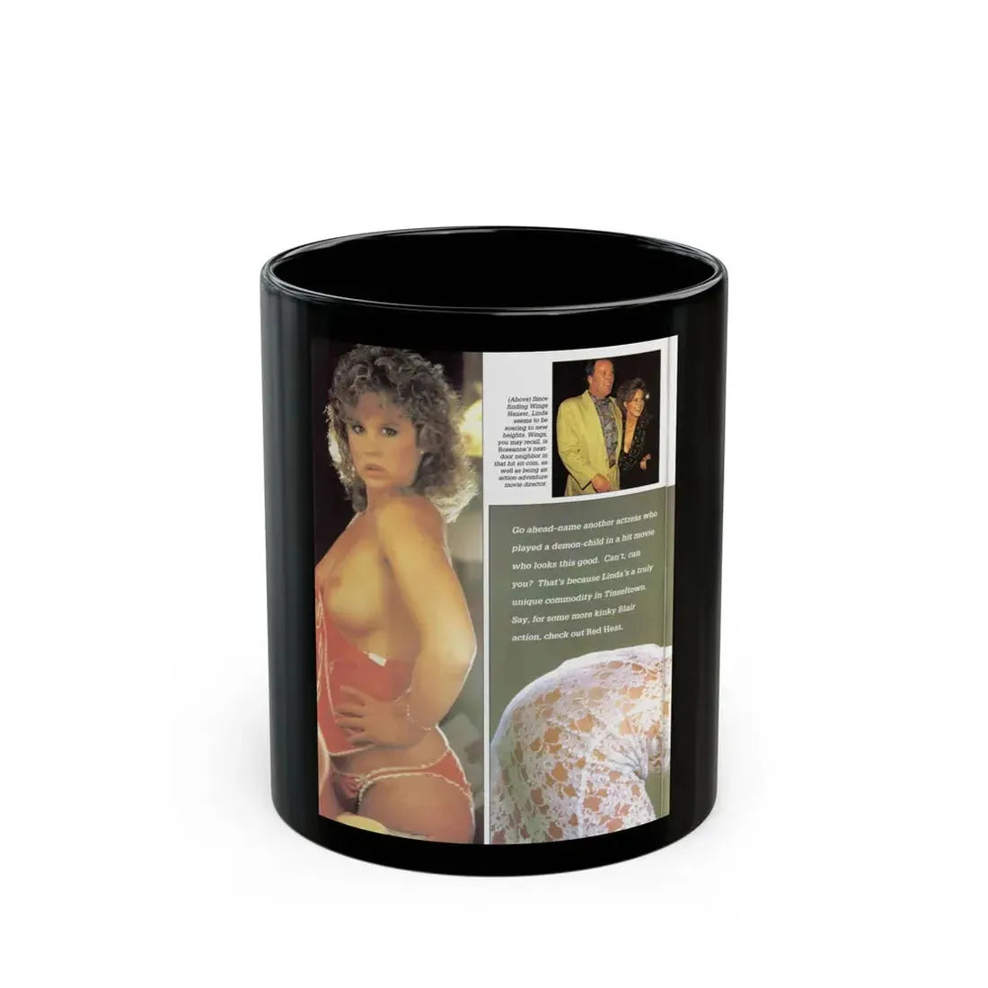 Linda Blair #140 - Partially Topless (Vintage Female Icon) Black Coffee Mug 11oz - Go Mug Yourself