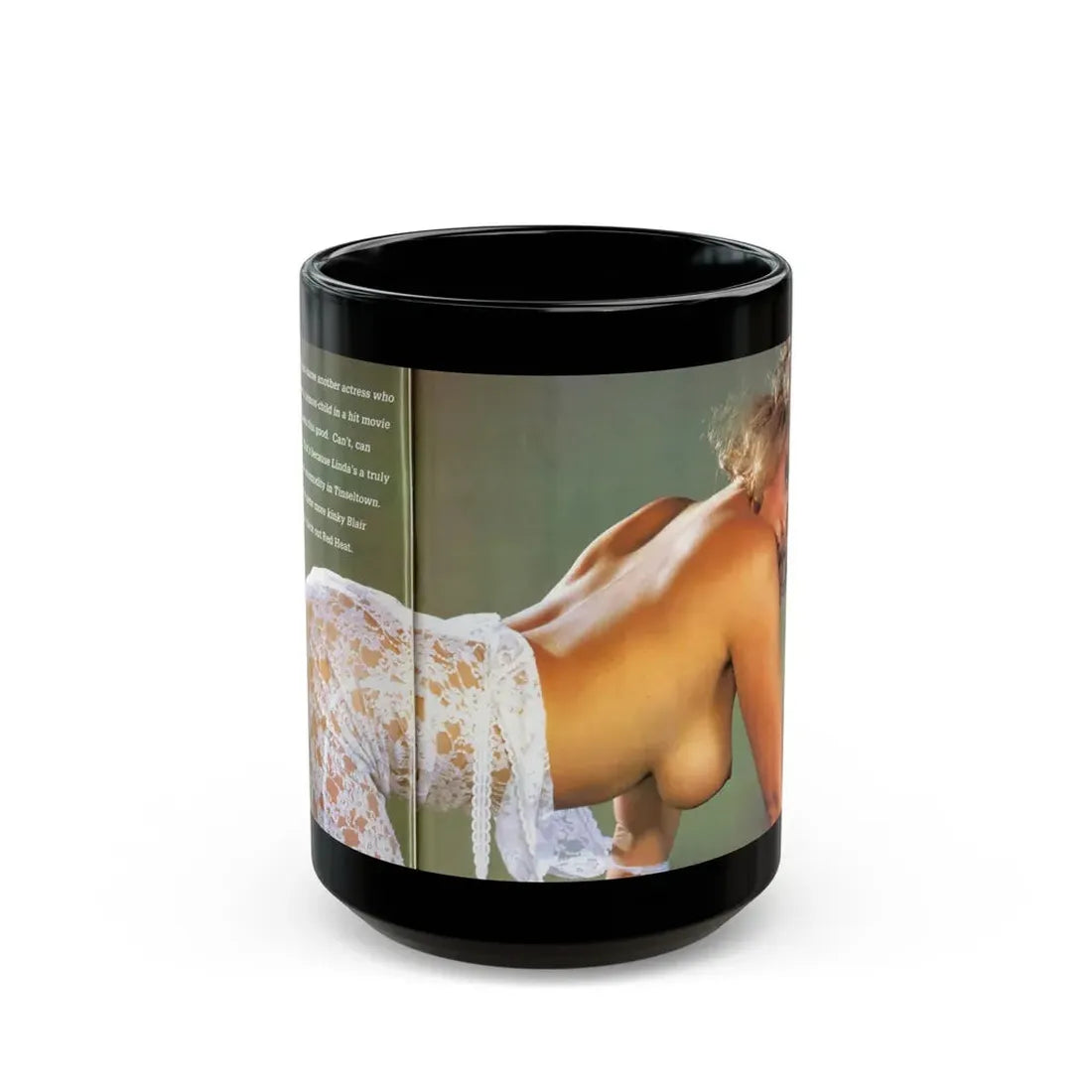 Linda Blair #142 - Topless (Vintage Female Icon) Black Coffee Mug 15oz - Go Mug Yourself