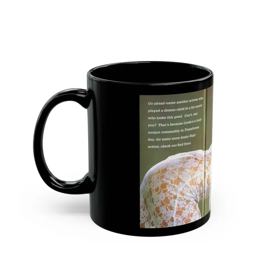 Linda Blair #142 - Topless (Vintage Female Icon) Black Coffee Mug - Go Mug Yourself