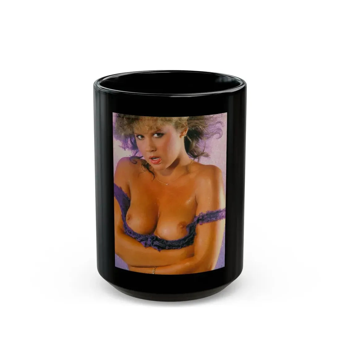 Linda Blair #143 - Topless (Vintage Female Icon) Black Coffee Mug 15oz - Go Mug Yourself