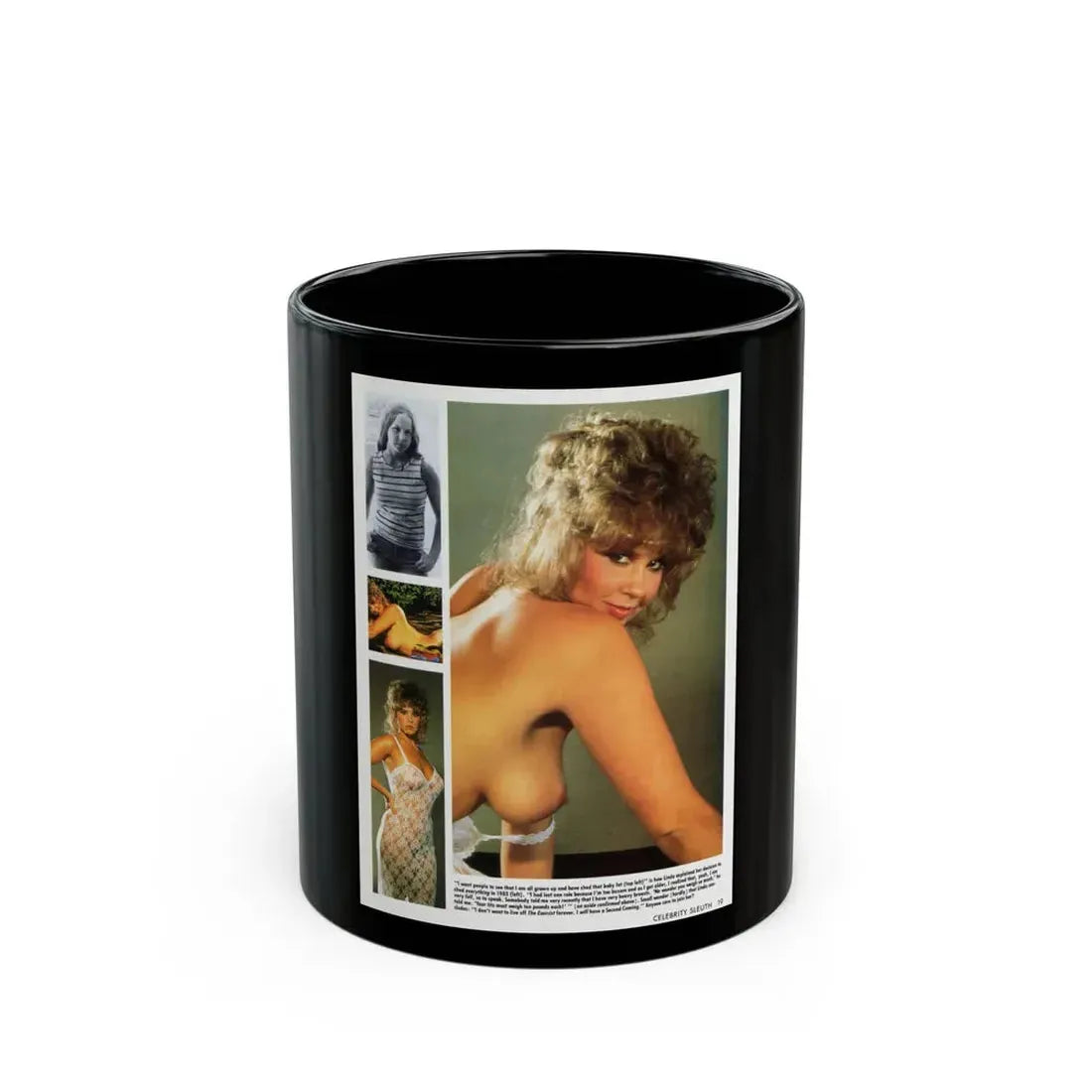 Linda Blair #149 - Partially Topless (Vintage Female Icon) Black Coffee Mug 11oz - Go Mug Yourself