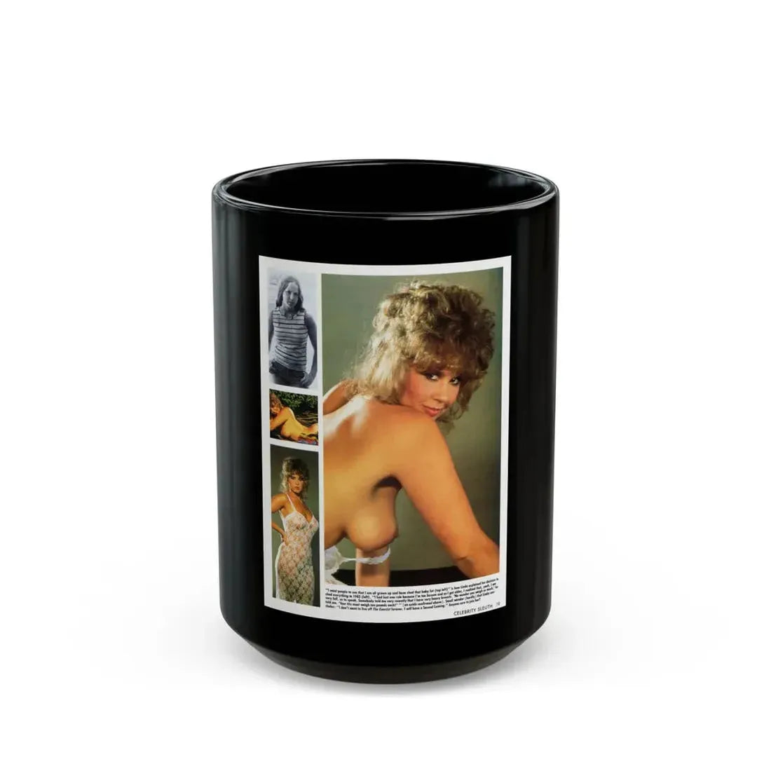 Linda Blair #149 - Partially Topless (Vintage Female Icon) Black Coffee Mug 15oz - Go Mug Yourself