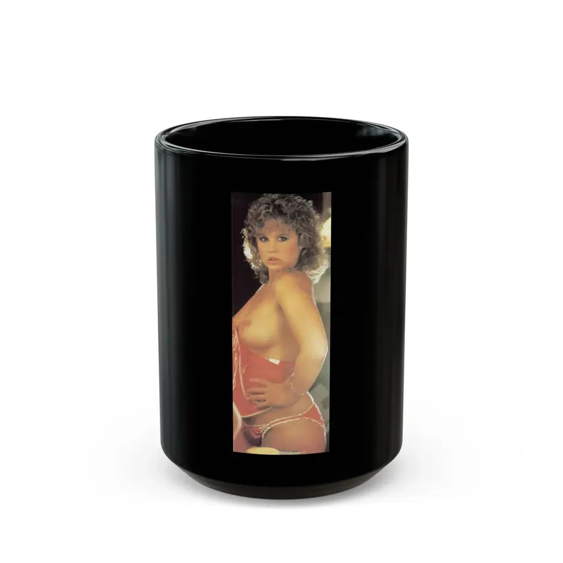 Linda Blair #158 - Topless (Vintage Female Icon) Black Coffee Mug 15oz - Go Mug Yourself