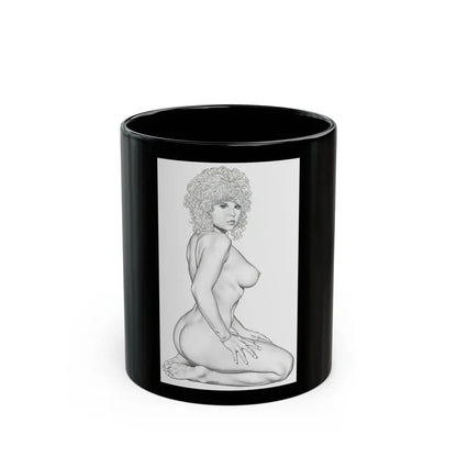 Linda Blair #168 - Nude Pencil Drawing (Vintage Female Icon) Black Coffee Mug 11oz - Go Mug Yourself