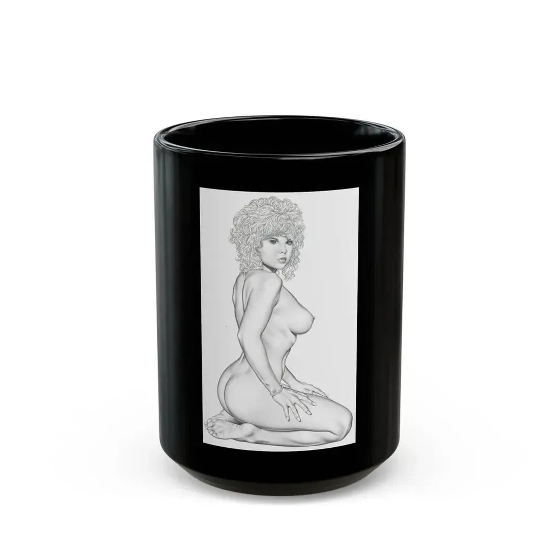 Linda Blair #168 - Nude Pencil Drawing (Vintage Female Icon) Black Coffee Mug 15oz - Go Mug Yourself