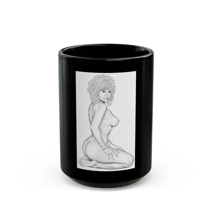 Linda Blair #168 - Nude Pencil Drawing (Vintage Female Icon) Black Coffee Mug 15oz - Go Mug Yourself