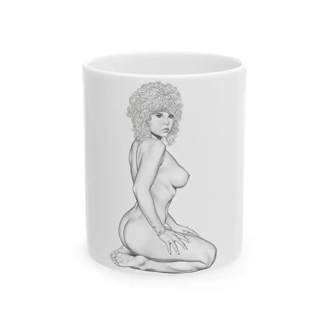 Linda Blair #168 - Nude Pencil Drawing (Vintage Female Icon) White Coffee Mug 11oz - Go Mug Yourself
