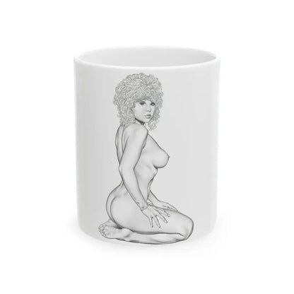 Linda Blair #168 - Nude Pencil Drawing (Vintage Female Icon) White Coffee Mug 11oz - Go Mug Yourself