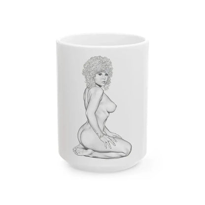 Linda Blair #168 - Nude Pencil Drawing (Vintage Female Icon) White Coffee Mug 15oz - Go Mug Yourself
