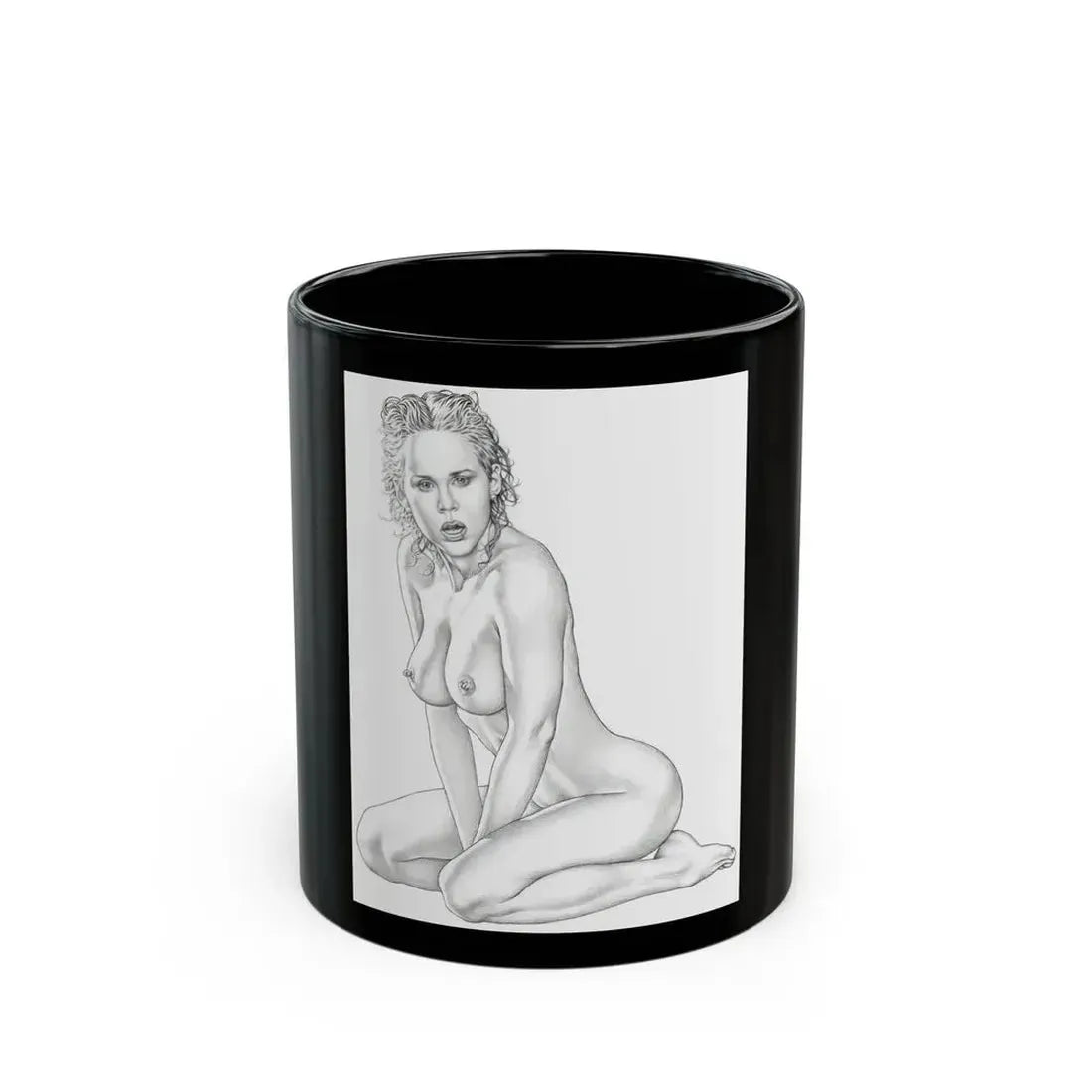 Linda Blair #169 - Nude Pencil Drawing (Vintage Female Icon) Black Coffee Mug 11oz - Go Mug Yourself