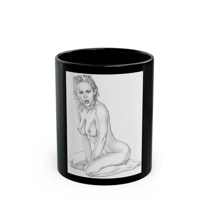 Linda Blair #169 - Nude Pencil Drawing (Vintage Female Icon) Black Coffee Mug 11oz - Go Mug Yourself