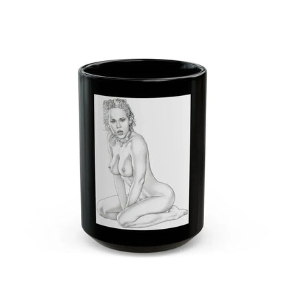 Linda Blair #169 - Nude Pencil Drawing (Vintage Female Icon) Black Coffee Mug 15oz - Go Mug Yourself