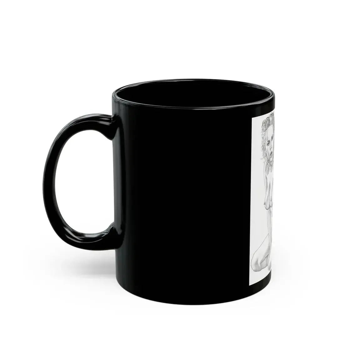 Linda Blair #169 - Nude Pencil Drawing (Vintage Female Icon) Black Coffee Mug - Go Mug Yourself