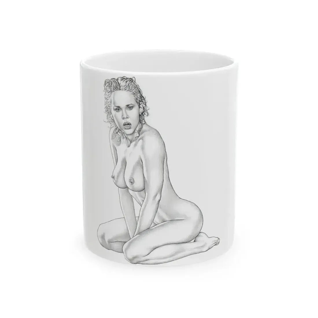 Linda Blair #169 - Nude Pencil Drawing (Vintage Female Icon) White Coffee Mug 11oz - Go Mug Yourself