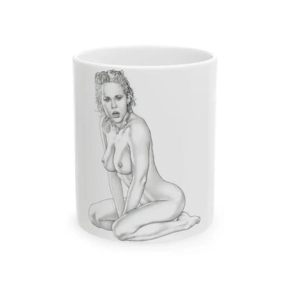 Linda Blair #169 - Nude Pencil Drawing (Vintage Female Icon) White Coffee Mug 11oz - Go Mug Yourself
