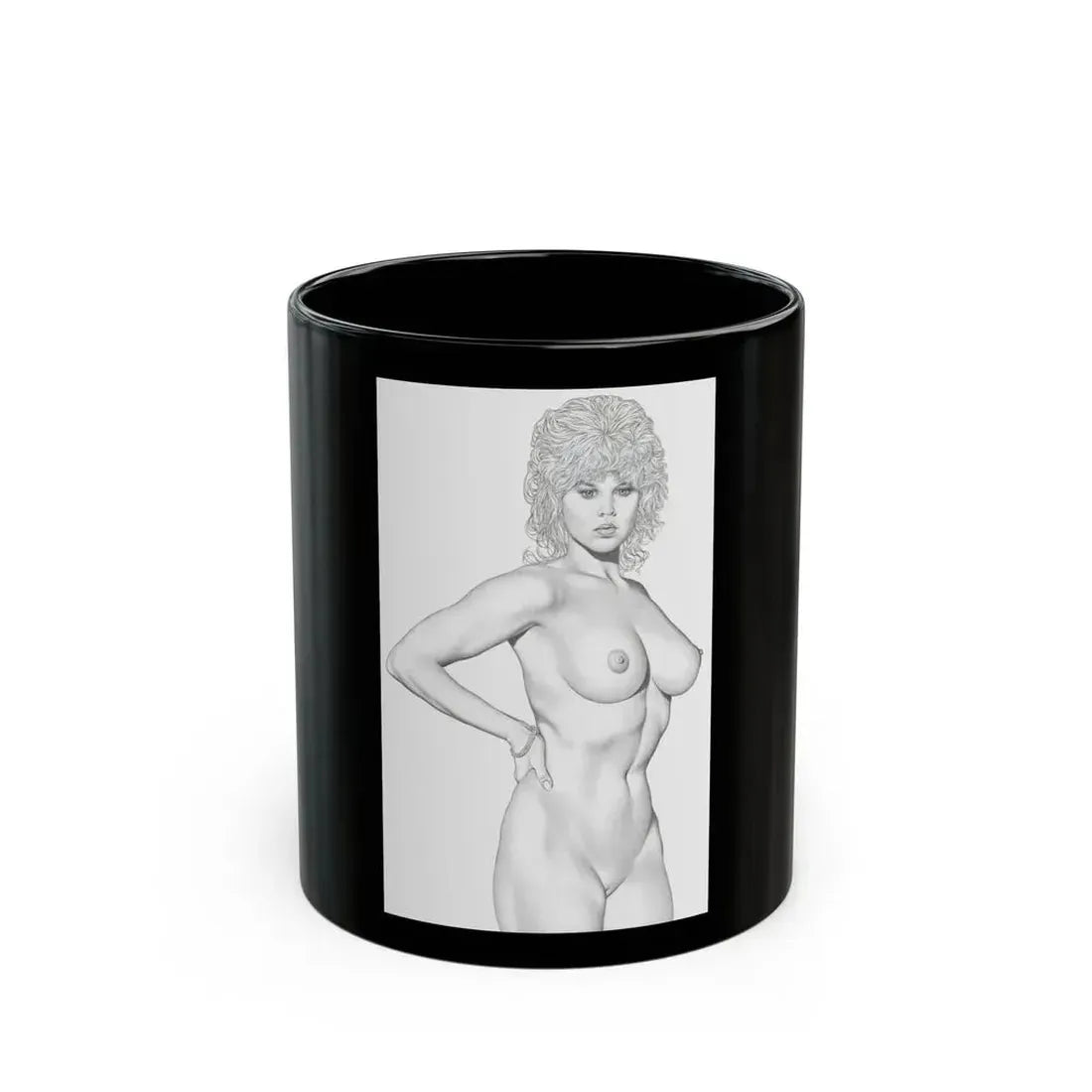 Linda Blair #170 - Nude Pencil Drawing (Vintage Female Icon) Black Coffee Mug 11oz - Go Mug Yourself