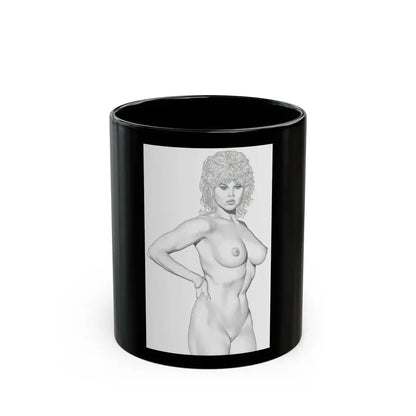 Linda Blair #170 - Nude Pencil Drawing (Vintage Female Icon) Black Coffee Mug 11oz - Go Mug Yourself